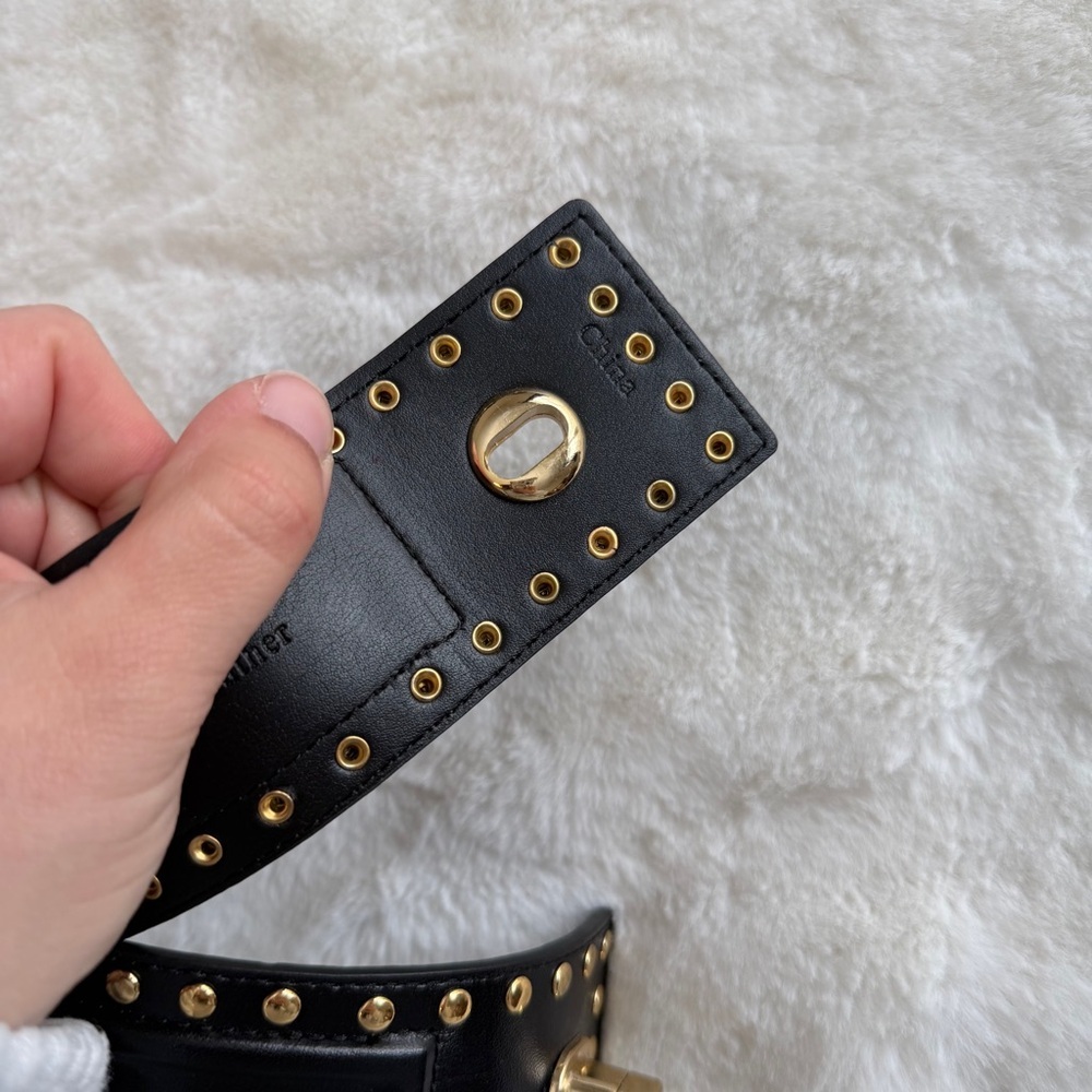 Saks Fifth Avenue Italian Leather Belt Black Studded Size Medium - Picture 7 of 10